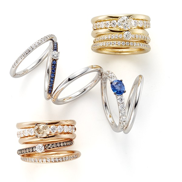 18K Blue Sapphire and Diamond Folding Stack Ring